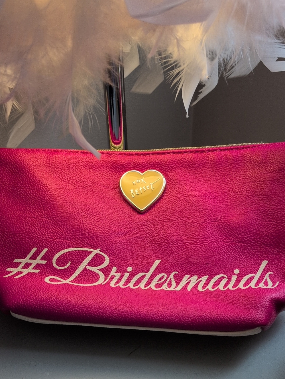 Betsy Johnson Bridesmaid Pink Clutch Bag with Heart Accent Leather